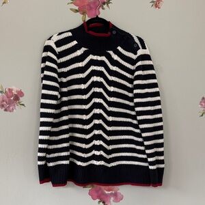 Striped navy & White Sweater with Red Trim